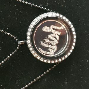 Black living Locket with rhinestones and wish plate